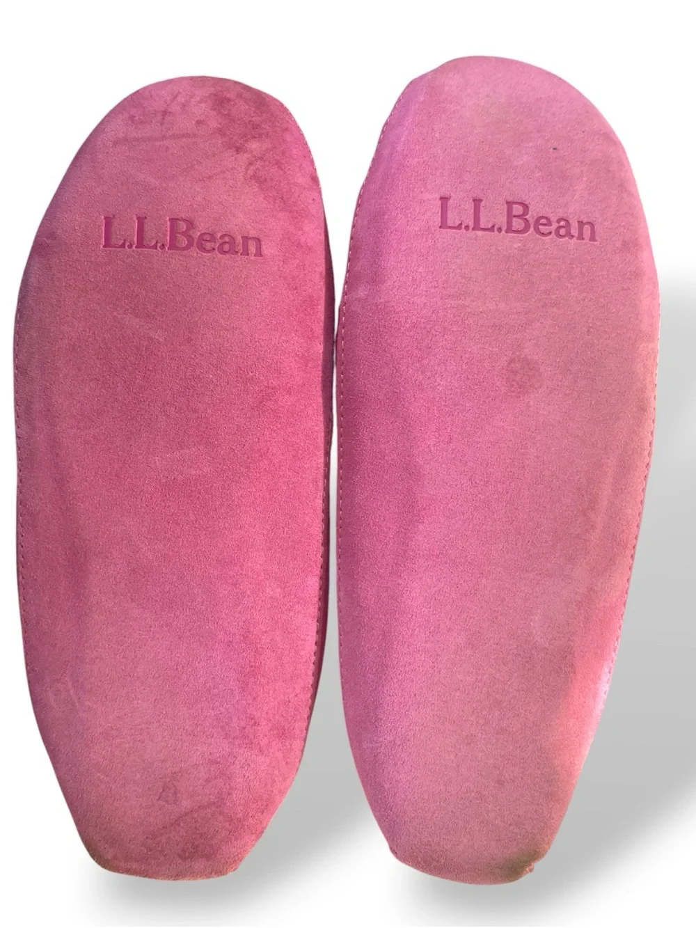 L.L. Bean PINK! Kids Size 6 Suede Leather Moccasin Slippers Soft Fleece Lining